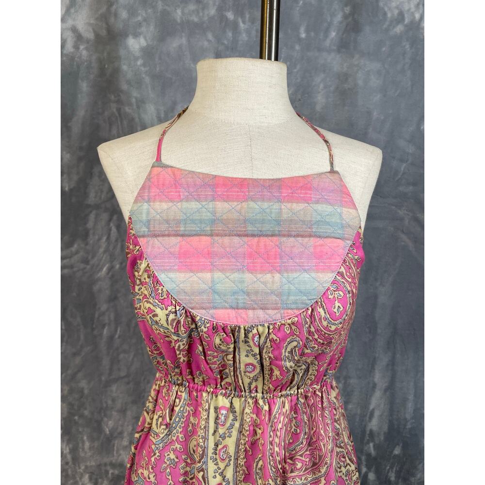 Vintage Tova Celine quilted bib‎ halter midi dress pink paisley babydoll S boho - Picture 5 of 13